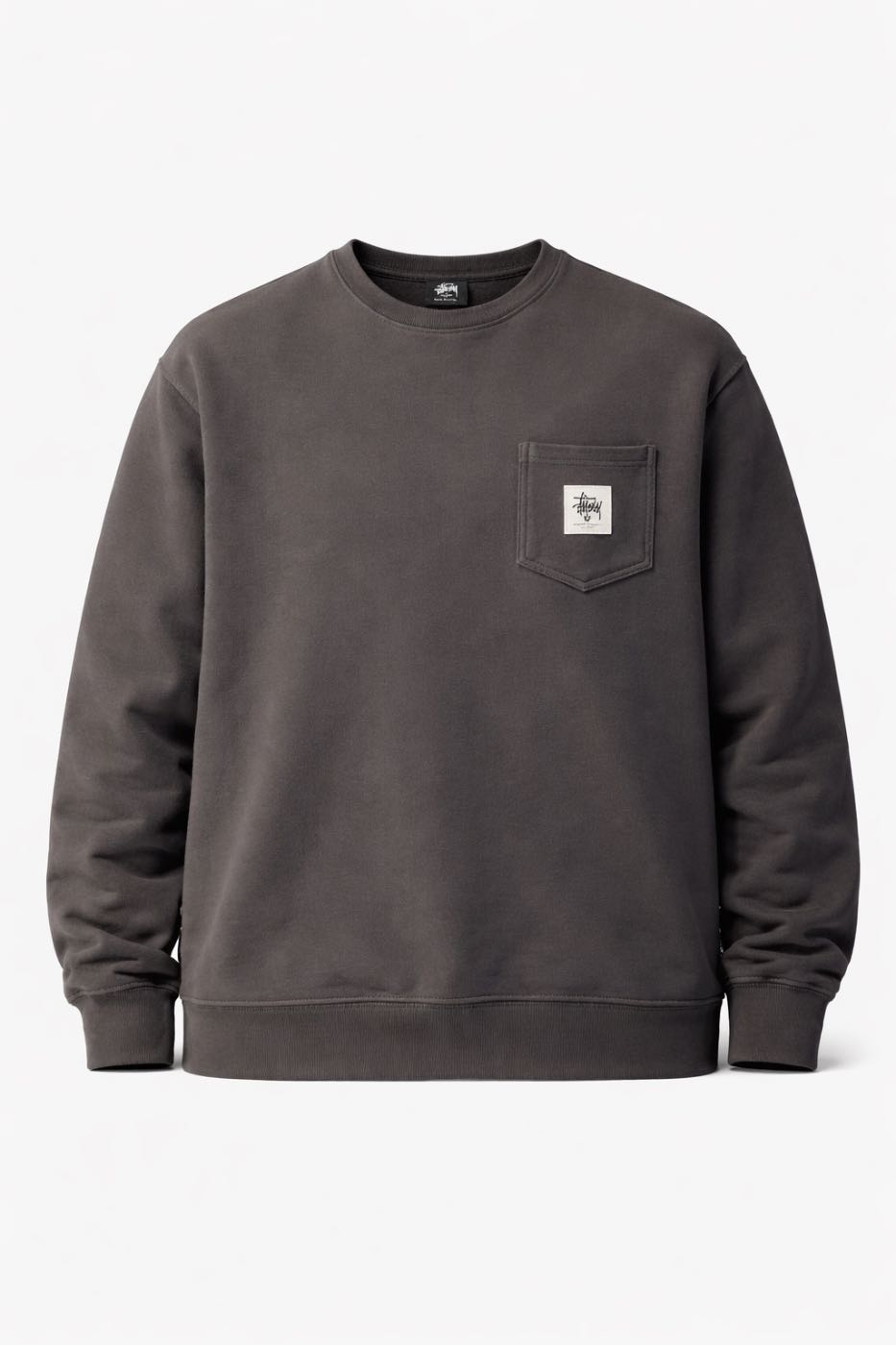 STUSSY Pocket Crewneck Sweatshirt Charcoal Grey