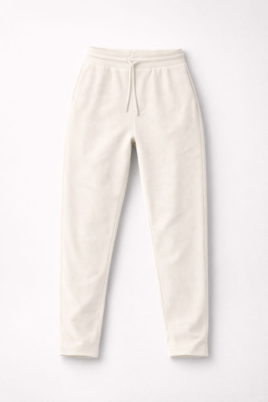 ZARA Ribbed Raw Cut Pants Off White